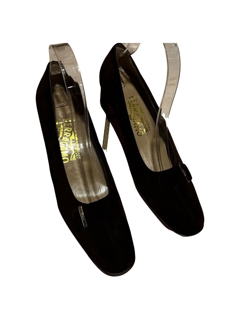 SALVATORE FERRAGAMO Luxe Brown Suede Block Heel Pumps Sz 8 $425 Chic Trendy - Picture 4 of 5